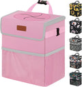 3 Gallons Car Trash Can with Lid, Car Trash Bag Bin Hanging Waterproof Automotive Garbage Cans Leak Proof Vehicle Trash Can Pink