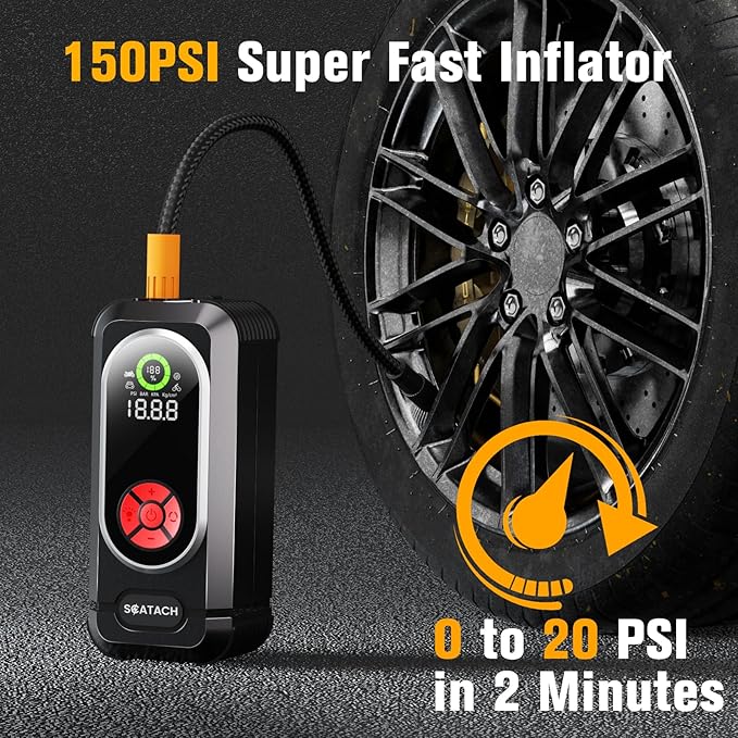 6000A Jump Starter with Air Compressor, Car Battery Jump Starter Portable (10.0 Gas/10.0L Diesel), 150 PSI 12V Car Battery