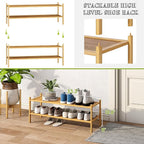 BMOSU 2-Tier Bamboo Extended Shoe Rack Premium Stackable Shoe Shelf Storage Organizer for Hallway Closet Living Room Entryway