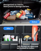 Car Storage Organizer for Seat and Floor - Car Organizer Front Seat with Metal Handle, 8 Compartments Passenger Seat Organizer, Anti-Slip Straps, Water-Resistant PU Leather (12.6 Inch Black)