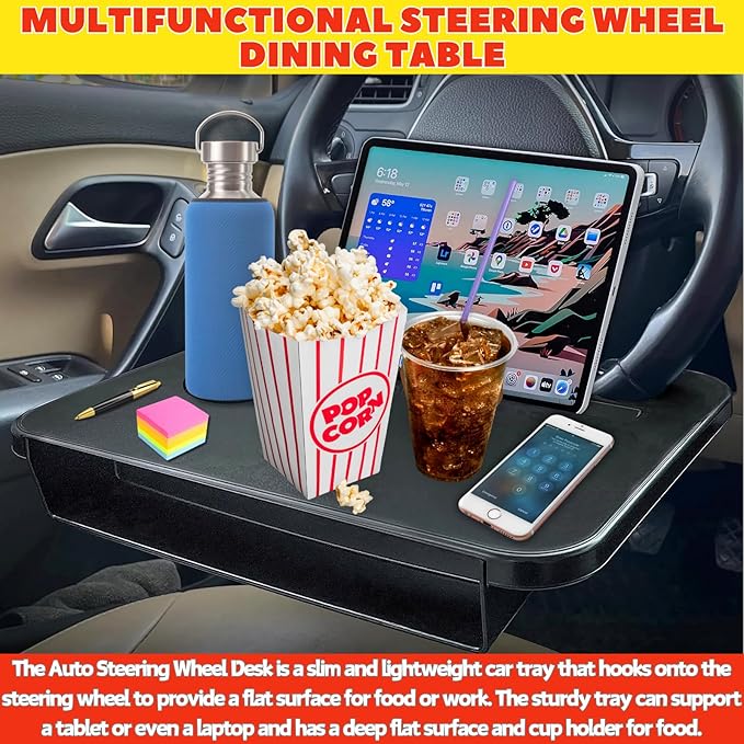 2 IN 1 Steering Wheel Tray with Car Seat Gap Filler Organizer | Car Food Eating Lunch Tray for Driver | Laptop Holder Office Desk | Between Seat Gap Storage Box - Car Gadgets & Roadtrip Essentials