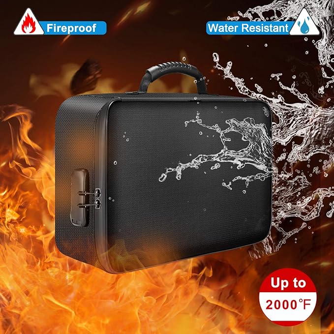 DocSafe Document Bag with Lock,Fireproof 3-Layer File Storage Case with Water-Resistant Zipper,Document Safe Portable Travel 