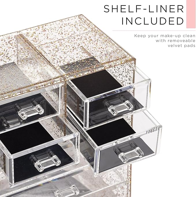 Sorbus Acrylic Makeup Organizer Set, 7-Drawer Vanity & Countertop Cosmetic Storage with Small & Wide Compartments, Glitter Ma