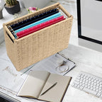 14.6 x 5.9 x 10.8 Inch Large Decorative File Box, Decorative File Baskets for Seagrass Hanging Organizers Portable Letter Siz