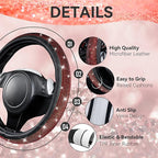 CAR PASS 23 PCS Bling Diamond Car Accessories Set for Women, Leather Car Seat Covers Full Set Sparkly Rhinestone15'' Steering Wheel Covers Shining Diamond Car Floor Mats Cute Car Interior Sets, Red