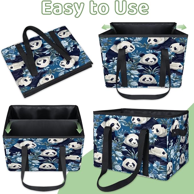Reusable Grocery Bags Heavy Duty Shopping Bags Foldable Large Tote Bags with Long Handles & Hard Bottom