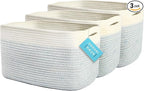 OrganiHaus Rope Baskets for Shelves - Set of 3 Woven Storage Baskets for Organizing, Closet & Toy Storage - Blue/White - 15x9