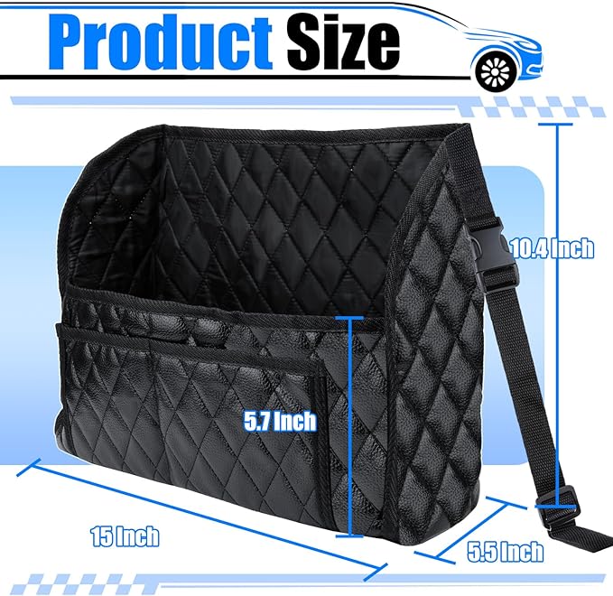 Car Purse Holder Between Seats, Leather Auto Front Seat Handbag Organizer Pocket, Large Capacity Car Net Pocket Handbag Holder, Backseat Barrier Storage Bag Fits for Car, Truck, SUV