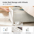 Under Bed Storage with Wheels, Wooden Under Bed Drawers On Wheels, Rolling Under Bed Shoe Storage, Space Saving,White,70L