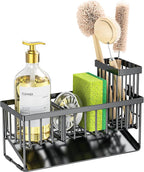 Cisily Sink Caddy Sponge Holder for Kitchen with Brush Holder and Stainless Steel Self Drain Tray, Rustproof Kitchen Sink Org