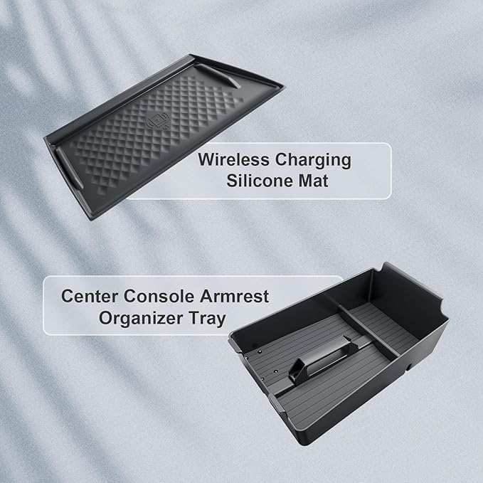 BIBIBO 2Pack for 2025 Murano Center Console Organizer 2025 Nissan Murano SV/SL/Platinum Console Armrest Tray +2025 Murano Wireless Charging Silicone Mat Murano 2025 Insert Organizer Nissan Murano 2025