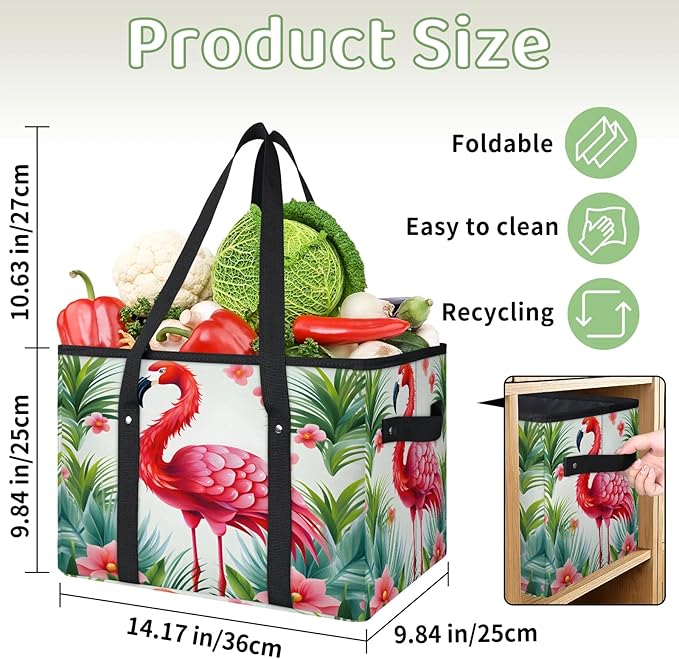 Reusable Grocery Bags Heavy Duty Shopping Bags Foldable Large Tote Bags with Long Handles & Hard Bottom