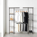 Amazon Basics Expandable Metal Hanging Closet Organizer and Storage Rack Wardrobe with Shelves, 57-80''L x 14''W x 72''H, Bro