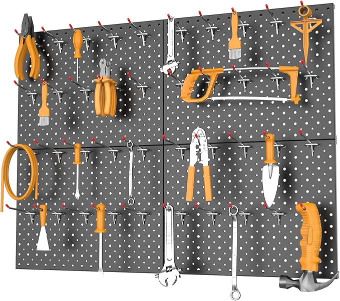 TORACK Metal Pegboard Panels and Hooks for Garage, Workbench, Shop, Shed Tool Organizer Peg Board with 1/8" & 1/4" Holes, Mod