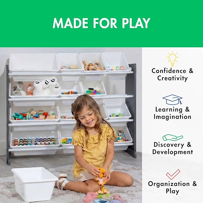 Humble Crew Toy Storage Organizer with 16 Removable Storage Bins for Kids Playroom, 4-Tier Toddler Toy Organization and Stora