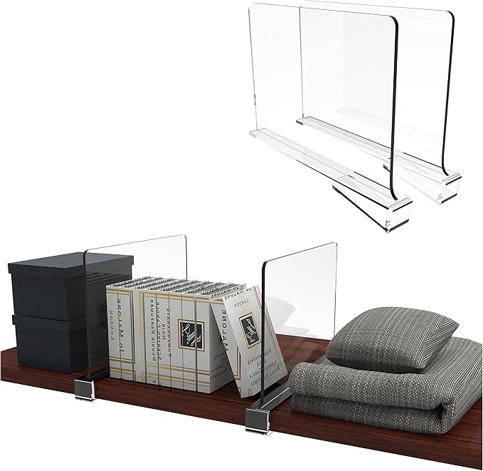 Clear Acrylic Shelf Dividers for Closet Organization - 2 Pack Closet Shelf Divider for Sweatshirt,Towel,Bag,Purse,Clothing,Sw