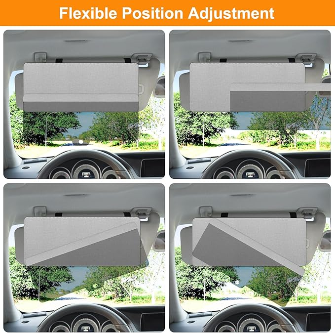 Upgraded Car Sun Visor Extender, Polarized Sun Blocker, Sunshade Lens Magnetic Connection Adjustable 4 Directions, Anti-Glare,Protects from Sun Glare, Snow Blindness & UV Rays,Grey