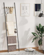 Blanket Ladder, 6-Tier Towel Holder with 4 Removable Hooks, Farmhouse Wall Leaning Decorative Rack Shelf, Wooden Towel Displa