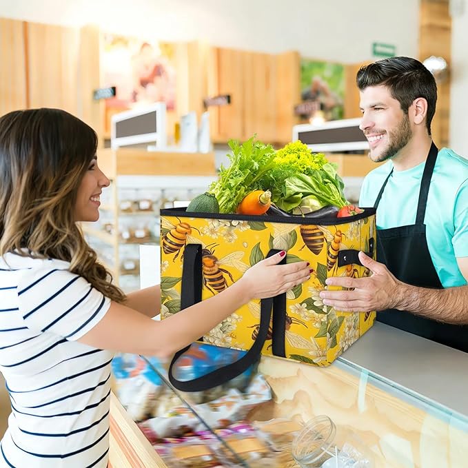 Reusable Grocery Bags Heavy Duty Shopping Bags Foldable Large Tote Bags with Long Handles & Hard Bottom