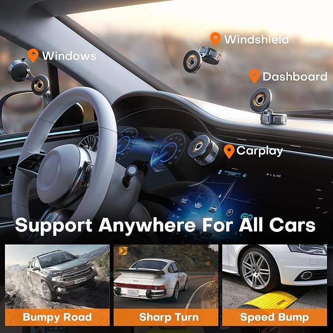 Car Phone Holder, 360°Adjustable Magnetic Phone Holder for Car, Foldable Suction Cup Phone Mount, Phone Holders for Your Car for iPhone 17/16/15/14/13/12 Series
