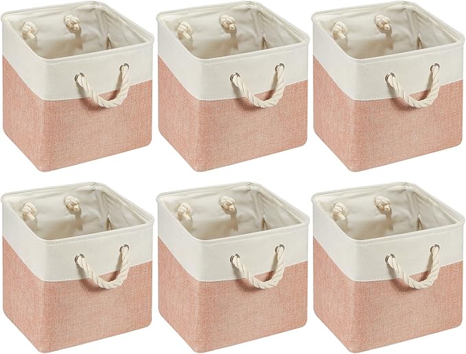 Geiserailie 6 Pcs 11 x 11 Inch Cube Storage Bins Fabric Storage Organizer Bins Foldable Cube Baskets with Sturdy Carry Handle