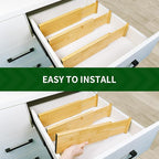 VaeFae 3 Pack Bamboo Drawer Dividers, 4" High Adjustable 16.6" - 21.8" Clothes Drawer Organizers, Expandable Separators for B