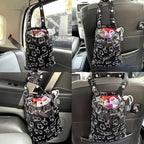 Waterproof Car Trash Bag Reusable Portable Garbage Can with Drawstring Top Adjustable Hanging Strap Leakproof & Washable for Cars SUVs & Trucks (Black Cats)