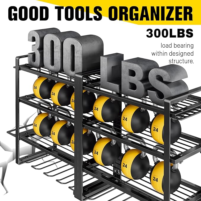 Hipidian Power Tool Organizer Wall Mount - Storage Rack with 4 Drill Holders for Drills Cordless Tools. Heavy Duty Iron Garag