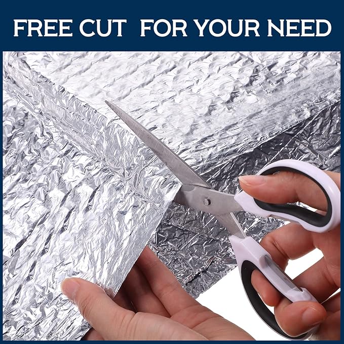 Frienda Rv Window Reflective Insulation Roll 47.2inch*15ft Double Aluminum Foil Heat Bubble Thermal Window Shade Door Cover Blackout for Garage Roof Travel Camper Skylight Shield