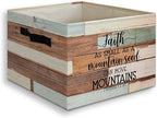 Retro Farmhouse Christian Bible Basket Foldable Storage Bins Box with Handles, Matthew 17:20 Bible Verse Religious Collapsibl