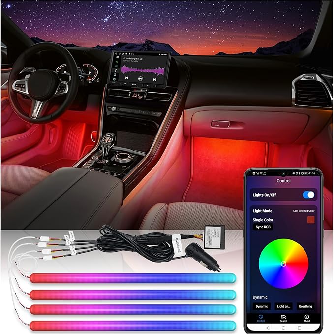 ATOTO Car LED Lights, Smart Interior Lights with App Control, 160 LEDs RGB Inside Car Lights with DIY 21 Music Modes 16 Million Color Switching-Independent Control of Front and Rear, CI-FLT01