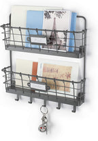 Spectrum Mail and Key Organizer for Wall, Vintage 2-Tier Mail Holder for Wall with 5 Key Hooks, Farmhouse Entryway Key and Ma