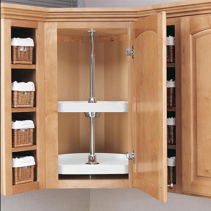 Rev-A-Shelf 20" Dual Shelf Lazy Susan D-Shaped for Corner Wall in Cabinet Kitchen Storage Organization, Turntable Storage Whi