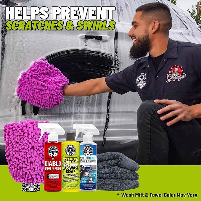 Chemical Guys Car Cleaning Kit - With Car Wash Soap, Wheel Cleaner, Total Interior, Car Wash Mitt - Interior and Exterior Was