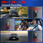 4K+2.5K+2.5K Dash Cam, STARVIS 2 Sensor, Dash Camera 3-Channel, Free 64GB Card, Dashcam with 5G WiFi GPS, G-Sensor,Loop Recor