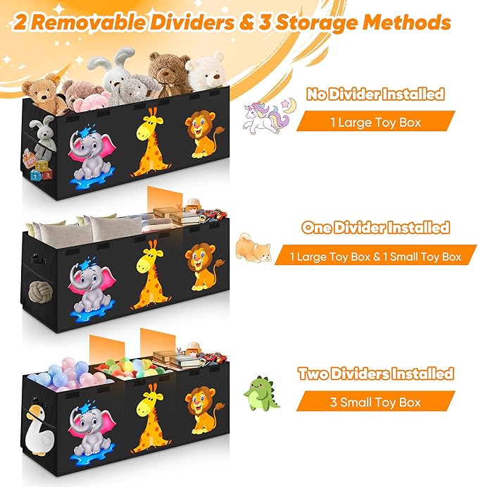 Mabahoo Extra Large Toy Box, Collapsible Storage Organizer with Lids, Cute Animals Toybox for Boys Girls, 40"x14"x16" Kids To