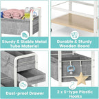 LIDTOP 2In1 Diaper Caddy & 4-Tier Rolling Diaper Cart, Diaper Caddy Organizer Cart with Dividers & Drawer, Mobile Metal Bedsi