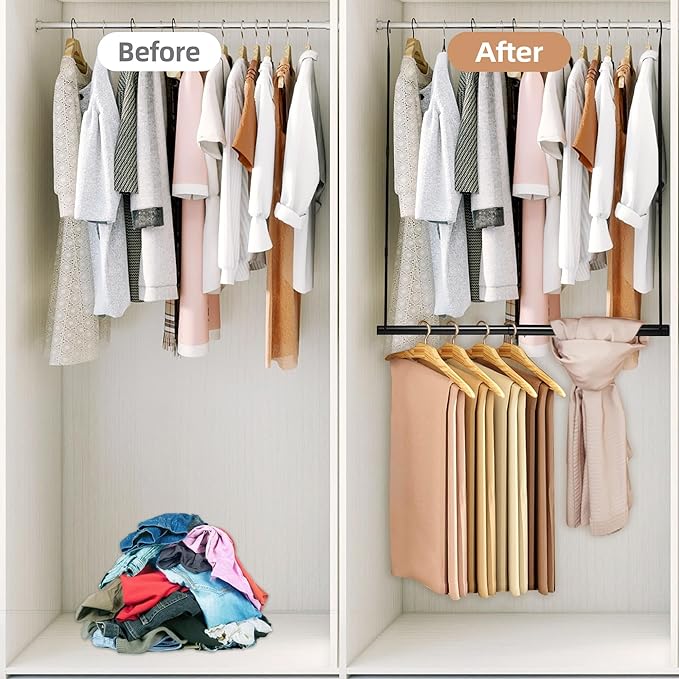 STORAGE MANIAC Hanging Closet Rod, Adjustable Width and Height Closet Hanging Organizer, Space-Saving Clothes Hanging Bar, Cl