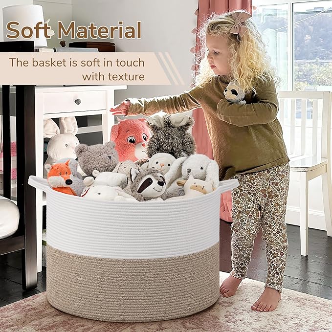 INDRESSME 115L Extra Large Blanket Basket, Soft Cotton Rope Storage Baskets for Organizing Living Room Décor Toy Storage for 