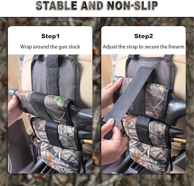 Truck Gun Rack（Set of 2）, Seat Back Gun Rack with Adjustable Straps, 600D Oxford Cloth, Universal Rifle Holder, PVC Coated, Secure Storage Pockets for Hunting Gear, Easy to Install Vehicle Gun Rack
