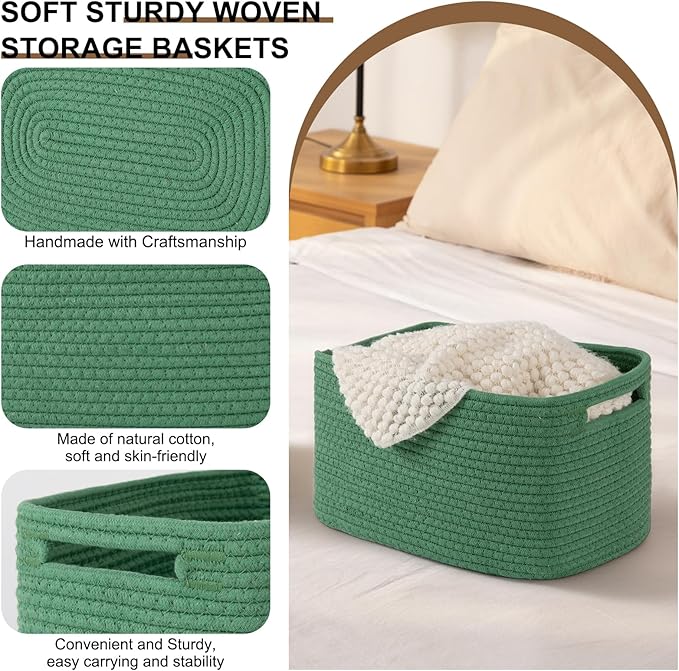 OIASKET Storage Baskets for Organizing, Woven Decorative Baskets for Shelves - Books, Towels, and Clothes, Cotton Rope Toy St