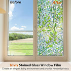 Niviy Window Privacy Film Stained Glass Window Film with Installation Tools, Rainbow Windows Decorative Decals Non-Adhesive Reusable for Home, Bathroom, Glass Door (Leaf Rainbow, 35.4 x 78.7 in)