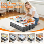 Fab totes Collapsible Storage Baskets for Shelves,14"x10", 4 Pack Foldable Fabric Storage Bins with Double Leather Handles, L