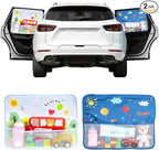 2 Pack Baby Car Sun Shade Side Window (26.8"×19.7"),Dinosaur/Animal Cartoon, Strong Suction Cups UV Heat Protection Sun Block Covers