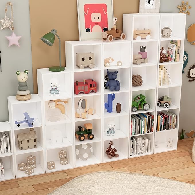 5 Cube Storage Organizer,Wooden 5-Tier Open Shelf Bookshelf,Versatile Storage Cubes for Living Room，Bedroom,Home Office, (Whi