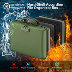 DocSafe Fireproof File Organizer with Lock, Hard-Shell Case Fireproof Document Box with 13 Pocket Accordion File Folder, Port