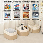 ICERZCZ Large Storage Baskets for Organizing Shelves, Woven Cotton Rope Bins for Baby Nursery Organization, Book Toy Towel Or