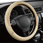 PIC AUTO Steering Wheel Cover, Gold Patterned Leather Patchwork Design, Universal Fit 14.5"–15.5", Anti-Slip, Odor-Free, Soft
