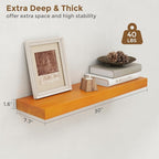 Marsmiles 30 Inch Floating Shelves | Rustic Honey Oak Wall Shelves Set of 2 | 30" W x 7.7" D x 1.6" H Wooden Shelves for Bath