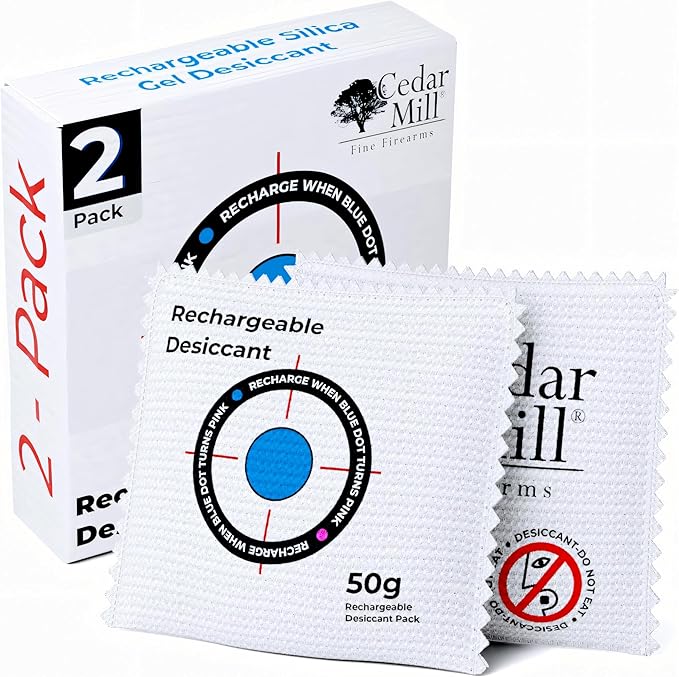Cedar Mill Fine Firearms Gun Safe Dehumidifier - 50g Rechargeable Desiccant Packs - Reusable Moisture Absorbers for Pistol